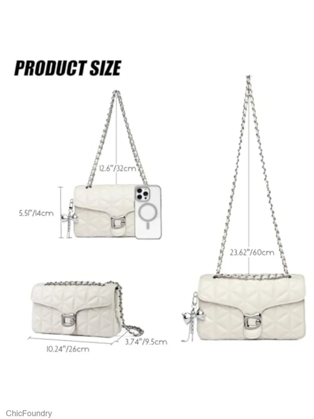 Quilted Vegan Leather Crossbody Bag with Chain Strap - Small Satchel Purse for